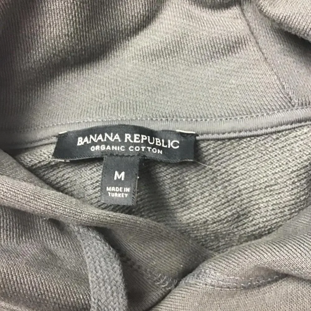 Banana Republic Men’s M Gray Logo Pullover Hooded Sweatshirt Organic Cotton